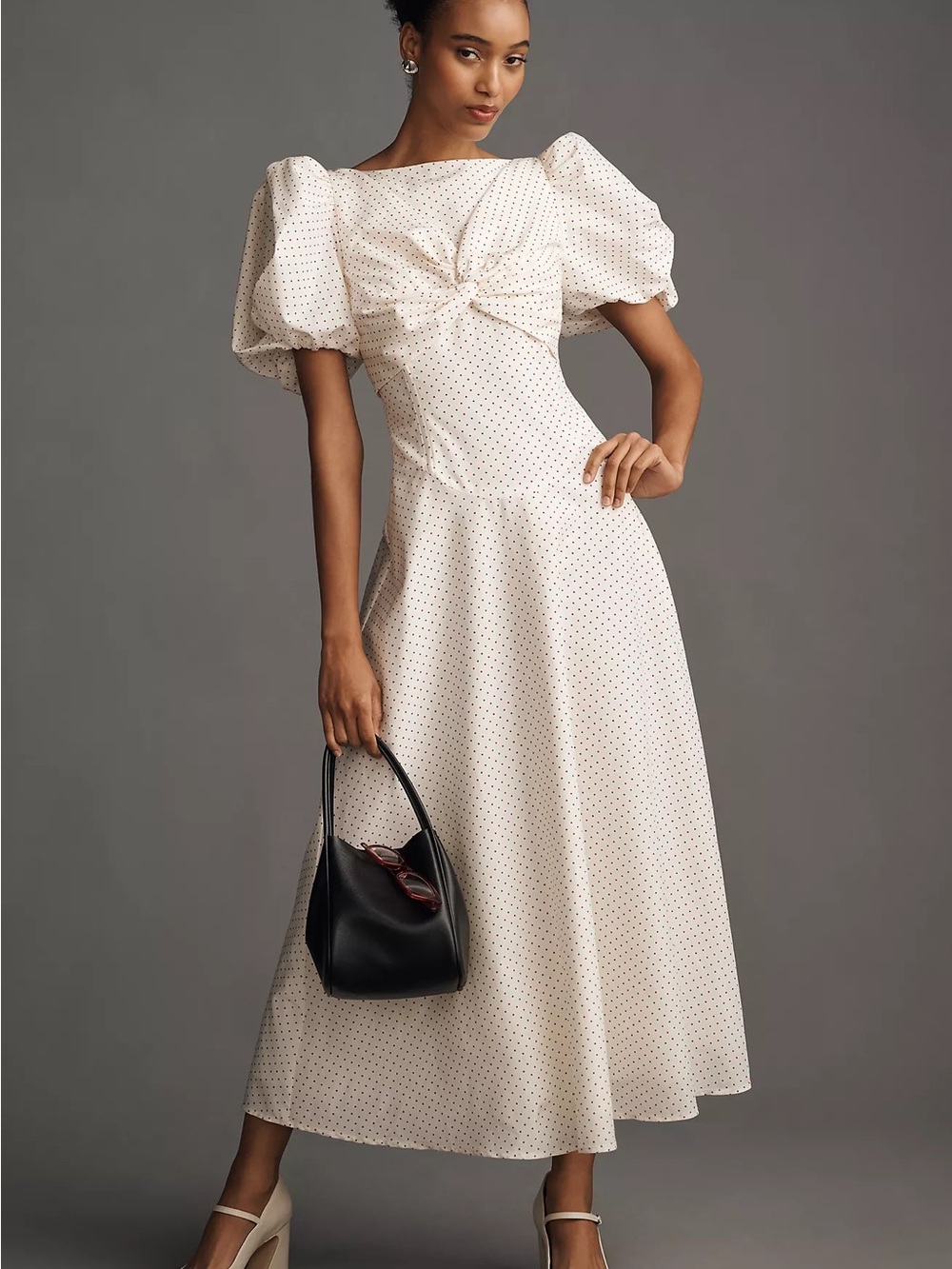 NWT Lovaan Tallulah Dress Womens 10 Cotton Silk Puff Sleeve Midi Anthropologie